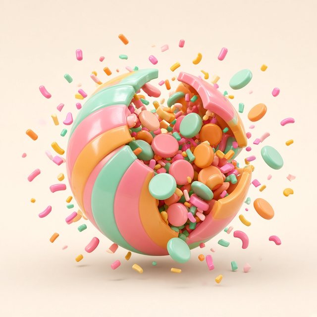 A swirl candy pinata bursting with sprinkles