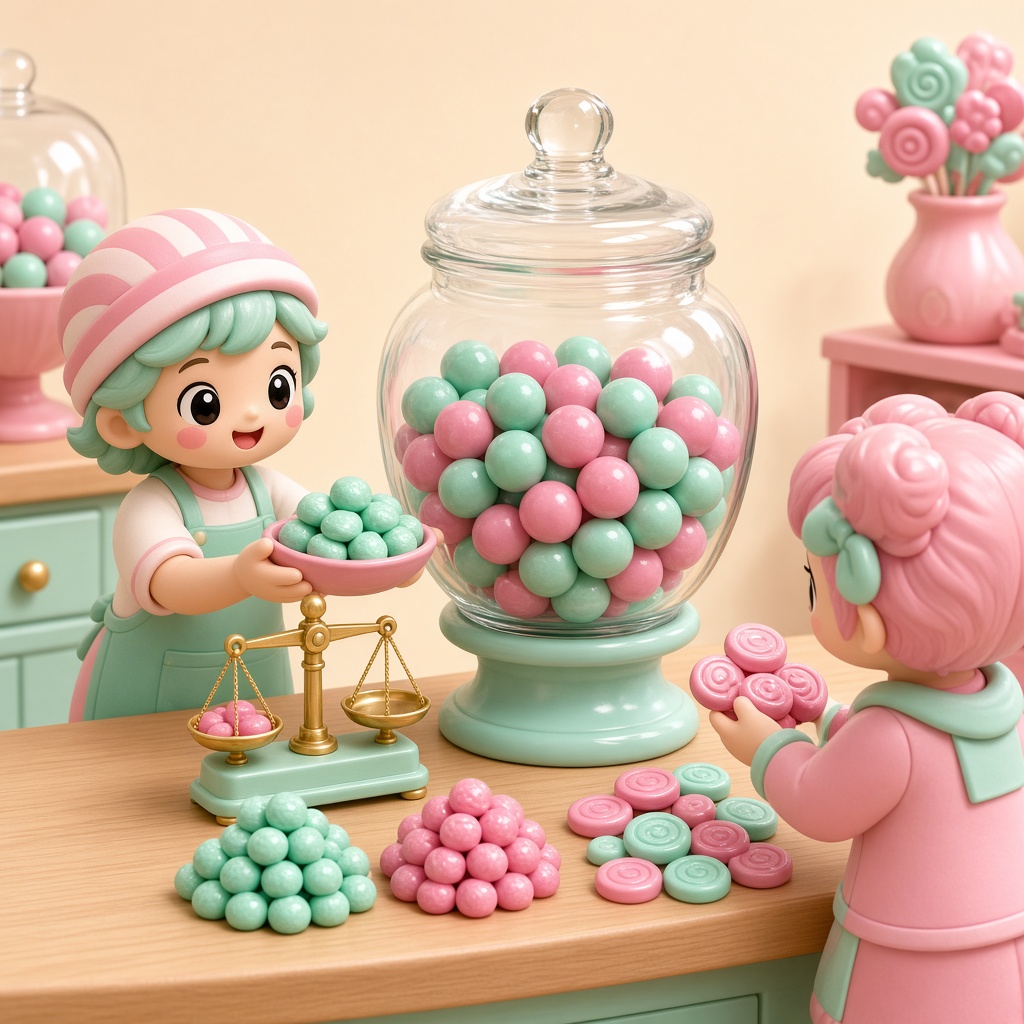 A candy shop counter where sweets are being exchanged